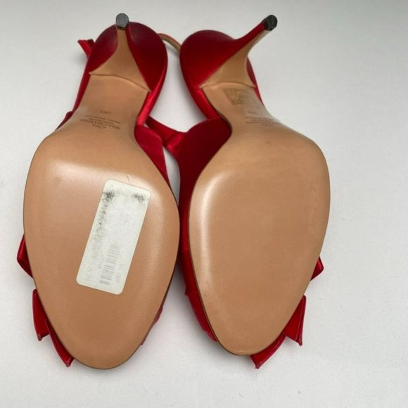 VALENTINO Garavani Candy Red Satin Bow Peep Toe Slingback Pumps - IT 39/US 9 - Picture 6 of 12